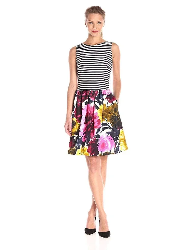 Sleeveless Dress GraduationTaylor - 5997MSC Floral and Stripe Sleeveless Short Dress