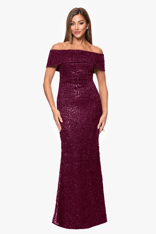 maxi dresses under $100"Angelique" Long Off the Shoulder Sequin Lace Dress