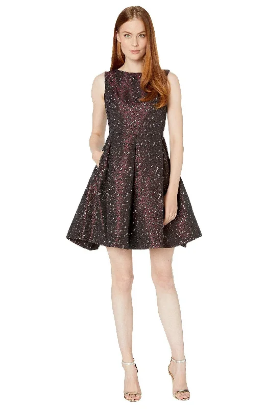 Sleeveless Dress Casual ChicTaylor - Sleeveless Pleated Flared Jacquard Cocktail Dress 1634MSC