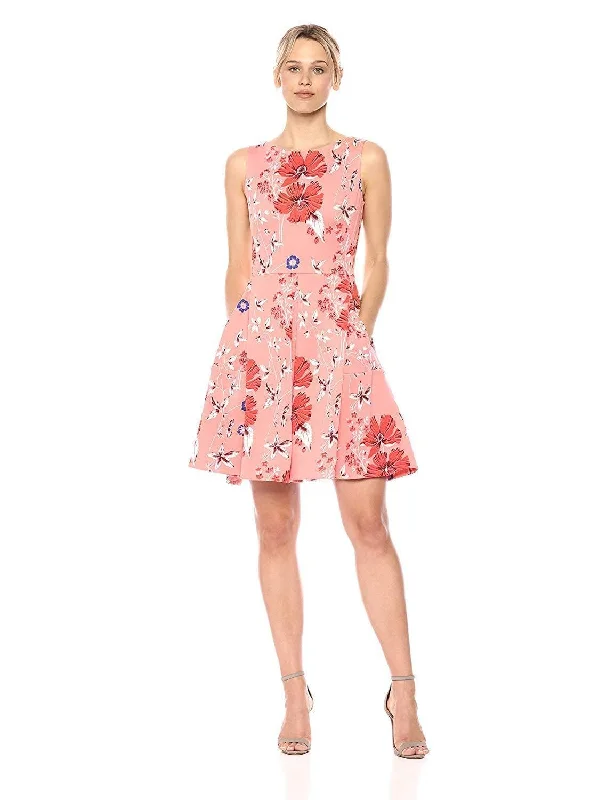 Sleeveless Dress With ZippersTaylor - Sleeveless Box Pleat Floral Print Scuba Dress 9757MJSC