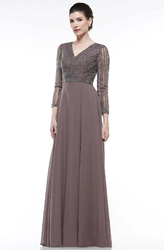 maxi dresses with pocketsMarsoni By Colors - M277 Embellished Long Sleeve V-Neck Long Dress