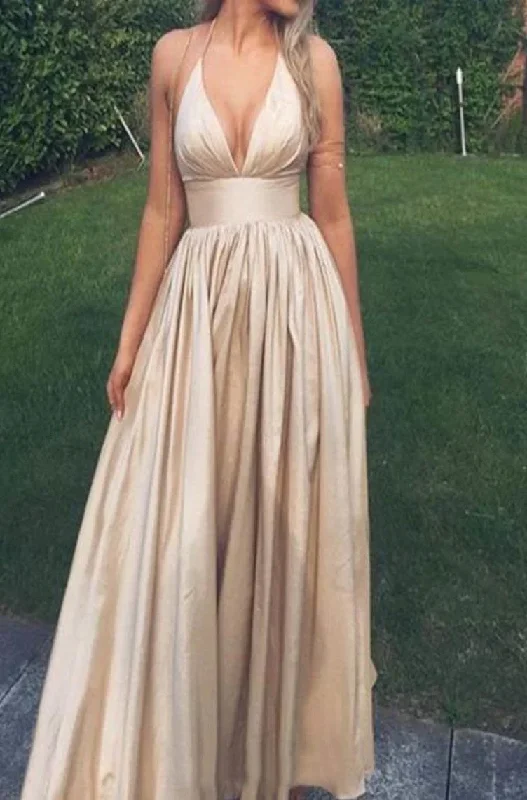 prom dresses with pocketsCheap Princess/A-Line Halter Taffeta Champagne Prom Dresses gh1100