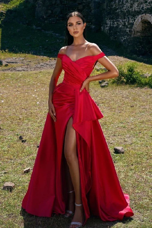 convertible prom dressesRed Off-The-Shoulder Mermaid Prom Dress With Split  gh664