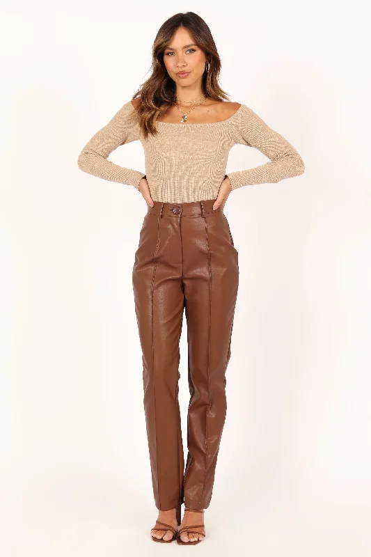 women's luxury pantsSandy Faux Leather Pants - Chocolate Brown