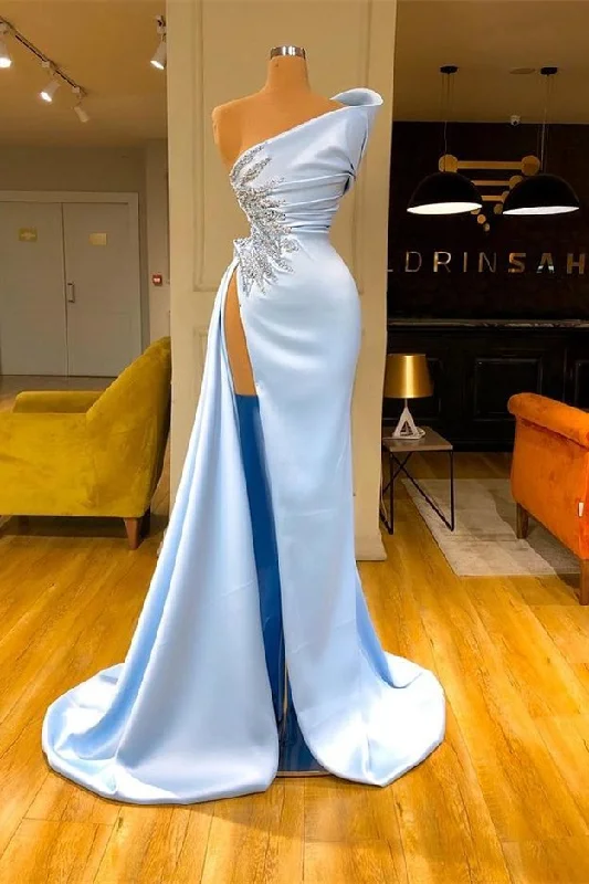 prom dress accessoriesSky Blue Sleeveless Long Mermaid Prom Dress With Beads  gh717