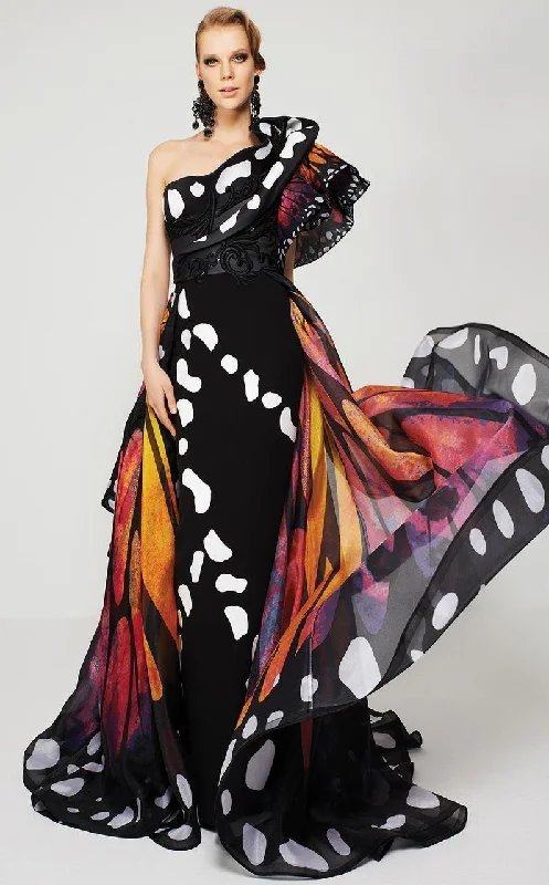 maxi dresses for winter (with tights)MNM Couture - 2381 Asymmetric Butterfly Inspired Long Dress