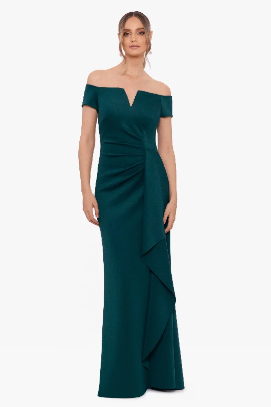 maxi dresses for winter (with tights)"Jenine" Long Scuba Crepe Off the Shoulder Dress