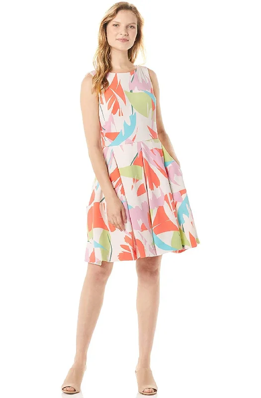 Sleeveless Dress With SequinsTaylor - Sleeveless Boat Neck Printed Bateau Dress 1318MSC