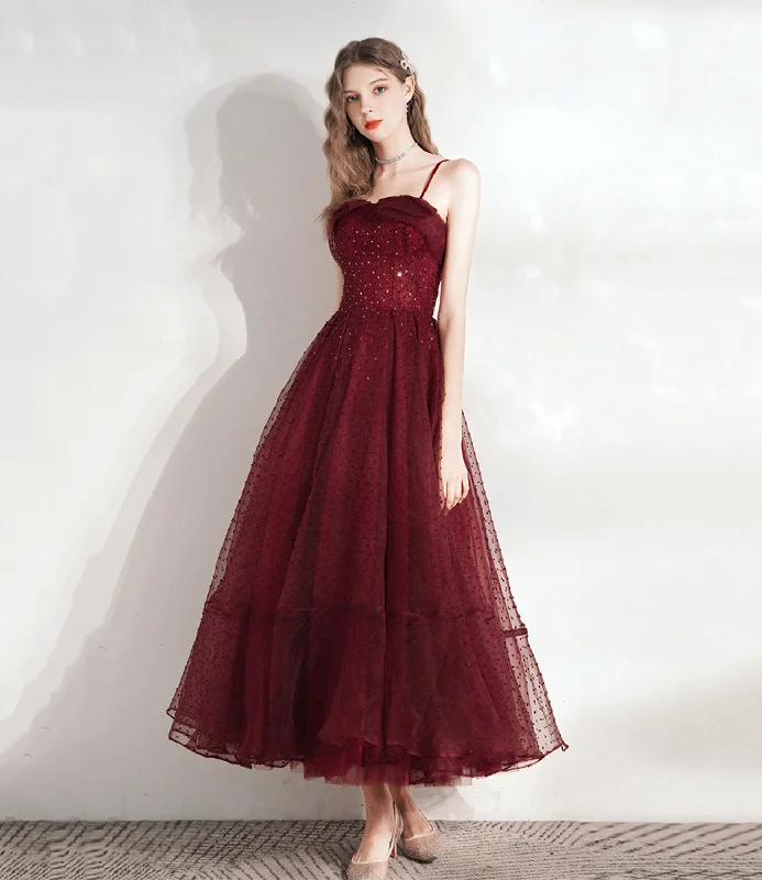 prom dresses for fallBurgundy tulle beads short prom dress homecoming dress  8793