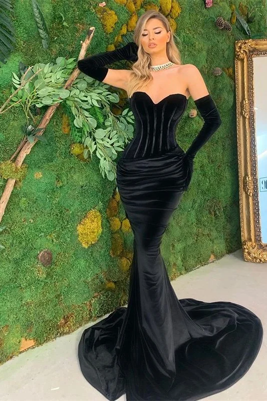 petite prom dressesBlack Sweetheart Mermaid Prom Dress Velvet  gh681