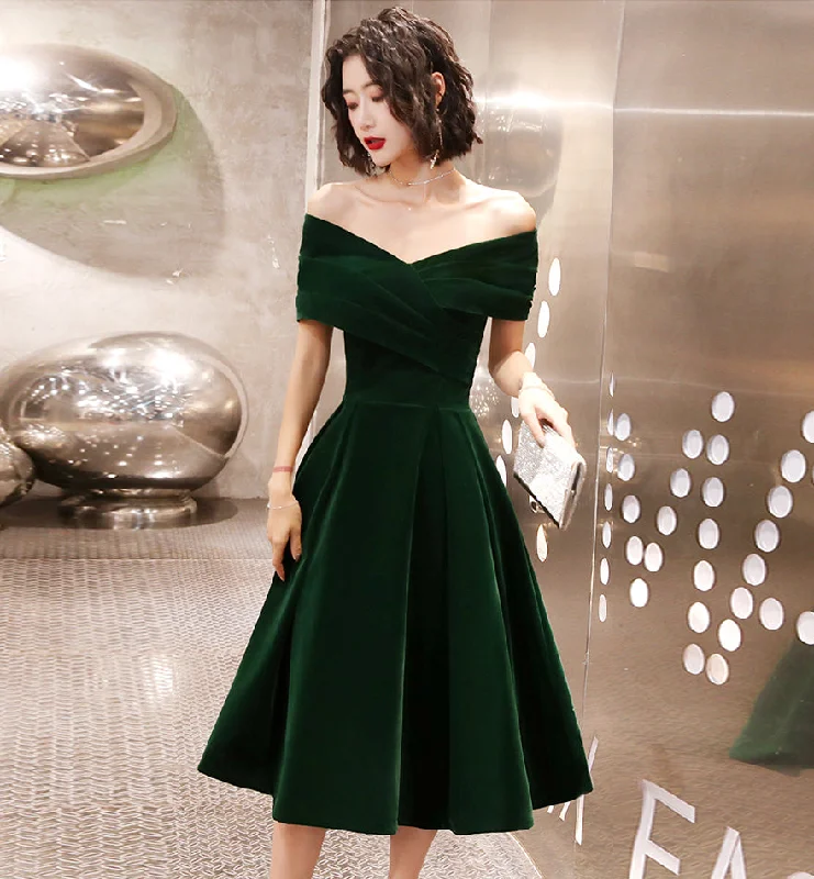 satin prom dressesGreen velvet short prom dress homecoming dress  8483