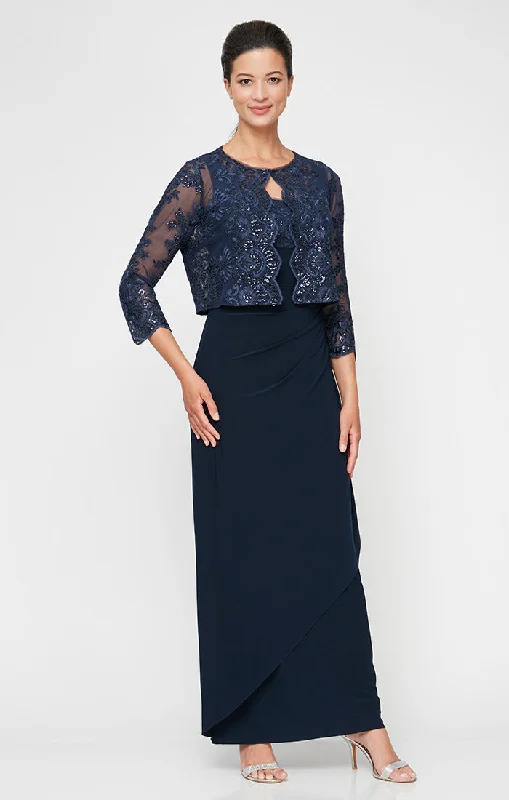 maxi dresses for travelLong Empire Waist Embroidered Jacket Dress with Hook Neck Closure Jacket and Cascade Detail Skirt