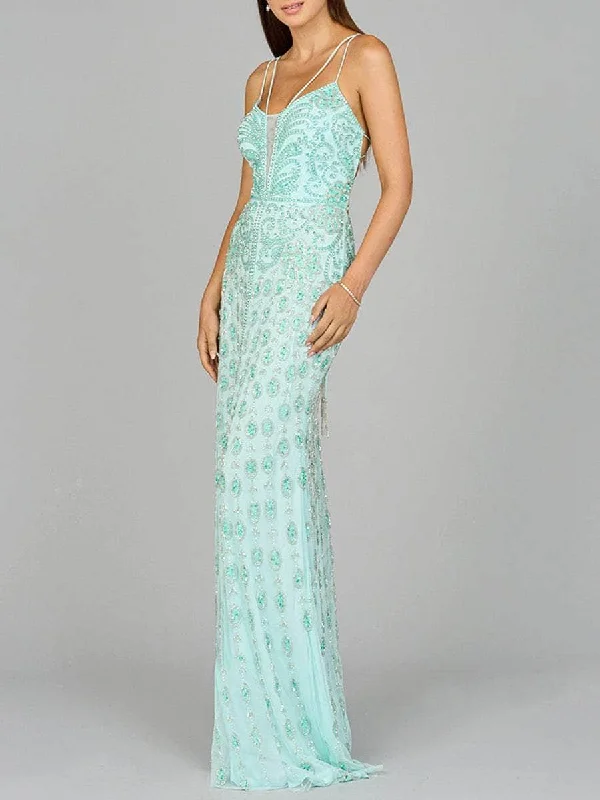 Sleeveless Dress In CrepeLara Dresses 9942 - Beaded Sleeveless Dress