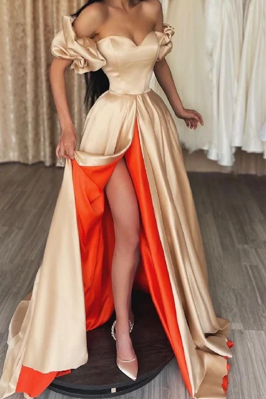 illusion neckline prom dressesSweetheart Off-the-Shoulder Long Prom Dress With Split  gh756