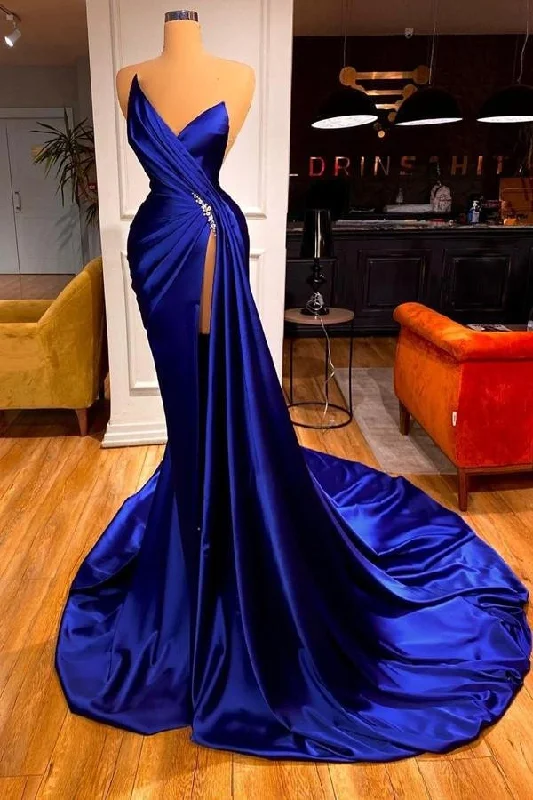 prom dresses for short girlsRoyal Blue Sweetheart Prom Dress With Split gh647