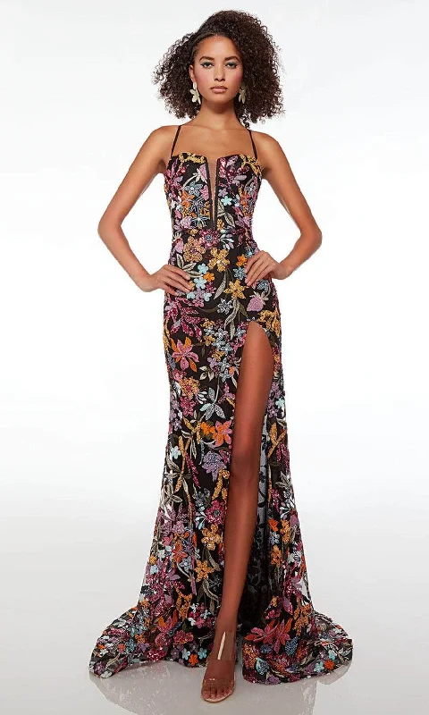 Sleeveless Dress With FrillsAlyce Paris 61690 - Floral Sequined Embellished Sleeveless Dress