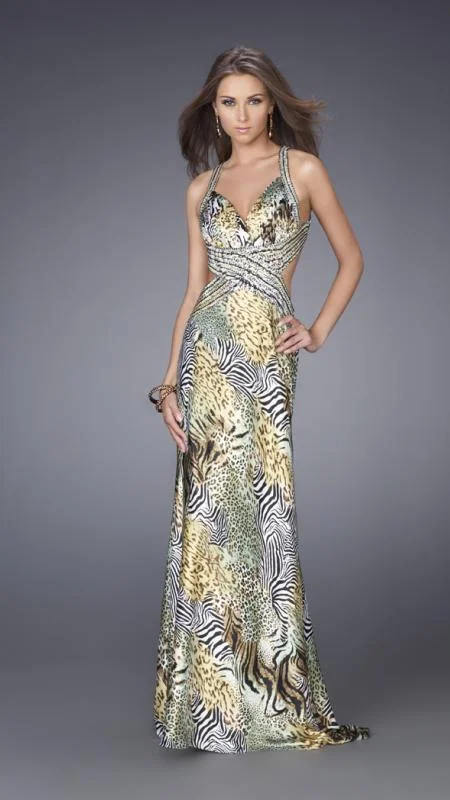 Sleeveless Dress For WeddingLa Femme - Sleeveless Animal Print Criss Cross Waist Dress 14992