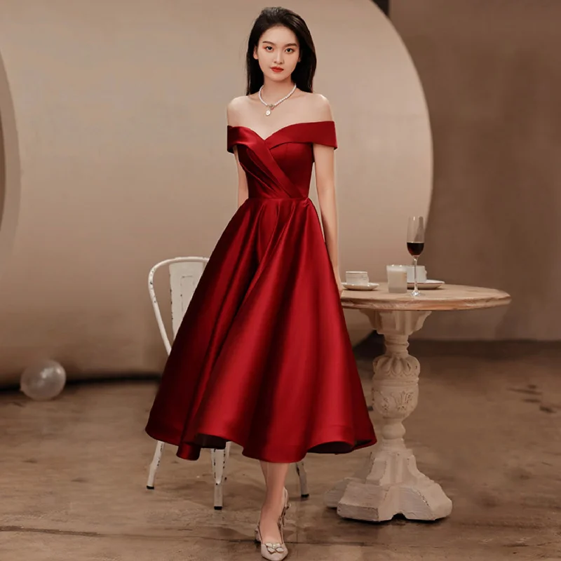 high-slit prom dressesBurgundy satin short prom dress homecoming dress  10000