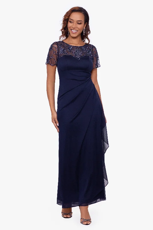 maxi dresses for breastfeeding mothers"Dahlia" Long Sheer Matte Jersey Beaded Top Dress