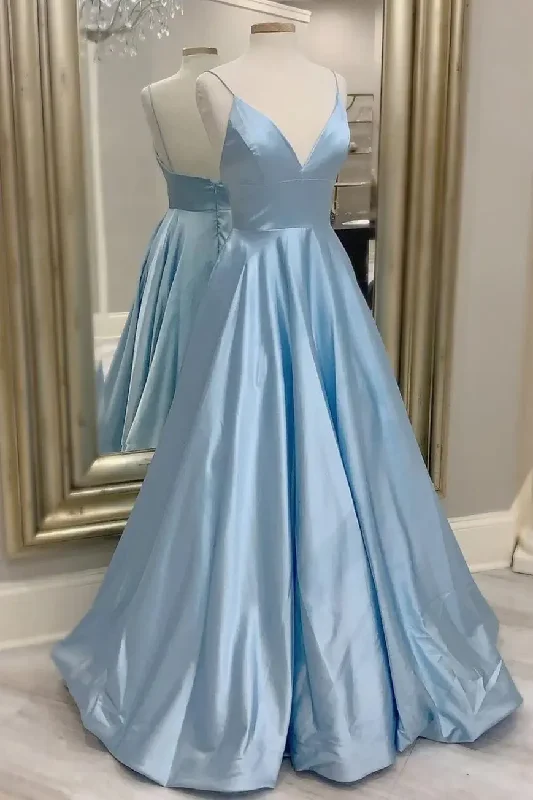 mini prom dressesSimple Light Blue A-line Long Prom Dress  gh1152