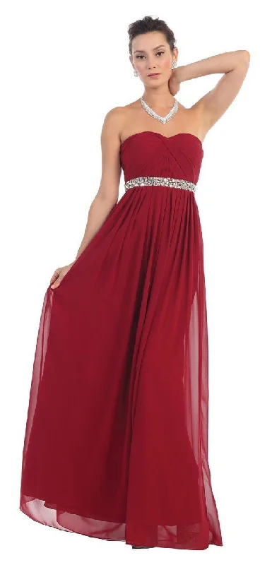 maxi dresses with sweetheart necksMay Queen - MQ-1169SC Jeweled Waist Chiffon Long Dress