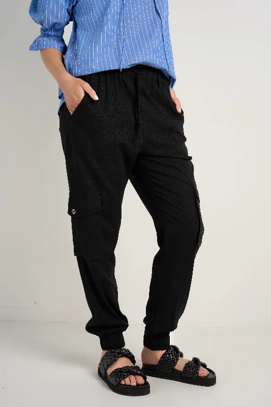 women's sophisticated pantsDebut Black Linen Viscose Jogger Style Pants