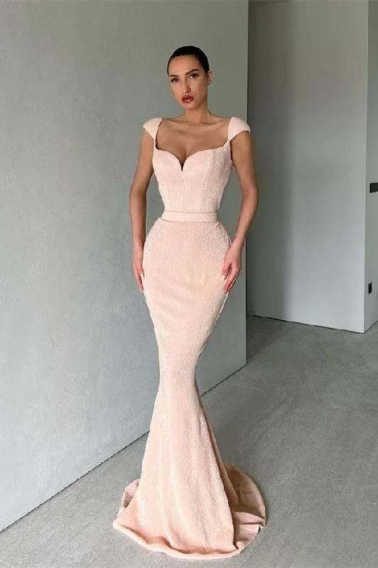 illusion neckline prom dressesCap Sleeves Long Sequins Prom Dress Mermaid  gh657