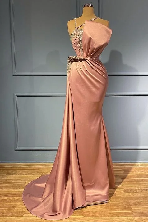 vintage prom dressesPink Sleeveless Spaghetti-Straps Ruffles Mermaid Prom Dress With Beads gh714