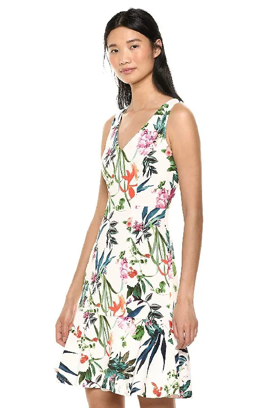 Sleeveless Dress With PearlsTaylor - Sleeveless V Neck Floral Flared Hem Short Dress 1380MSC