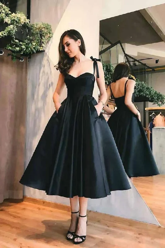 illusion sleeve prom dressesSweetheart Satin Tea Length Spaghetti Straps Short Prom Dresses Homecoming Dresses  gh830