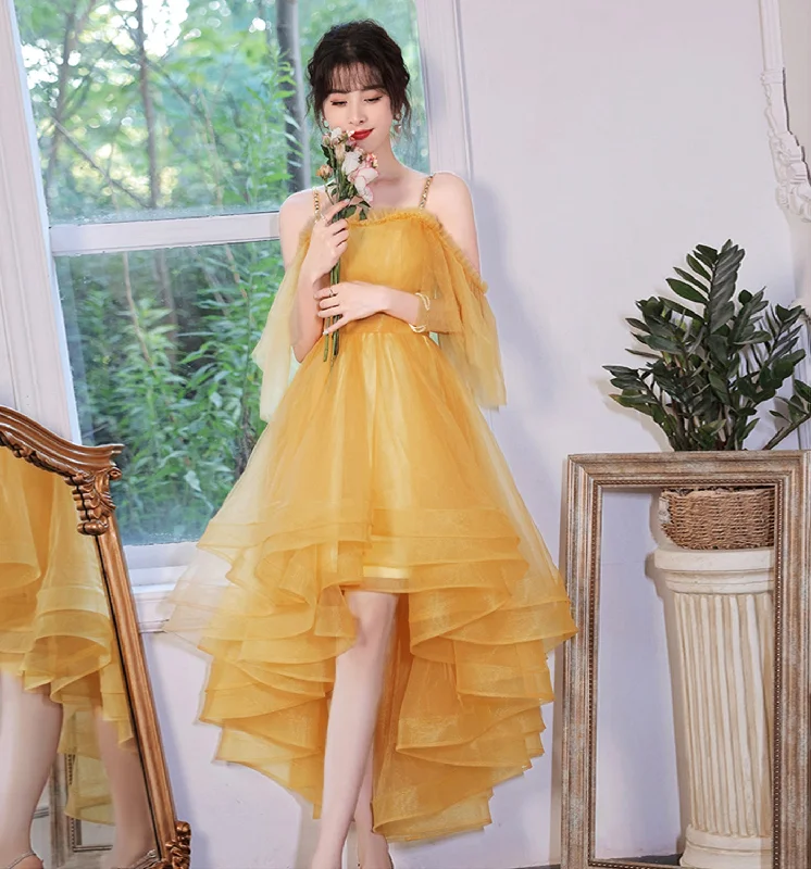 prom dresses for apple shapesYellow tulle short prom dress cockatil dress  8961