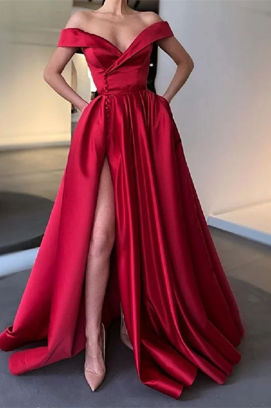 prom dress inspiration galleriesOff-the-Shoulder Long Split Prom Dress gh625