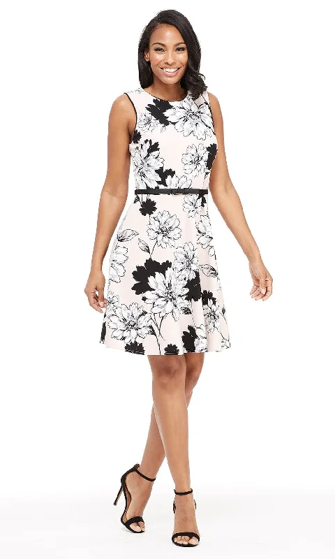 Sleeveless Dress PromLondon Times - T3993MSC Sleeveless Floral Print A-Line Dress