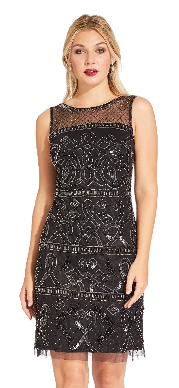 Sleeveless Dress CroppedAdrianna Papell - Sleeveless Embellished Mesh Dress AP1E203952SC