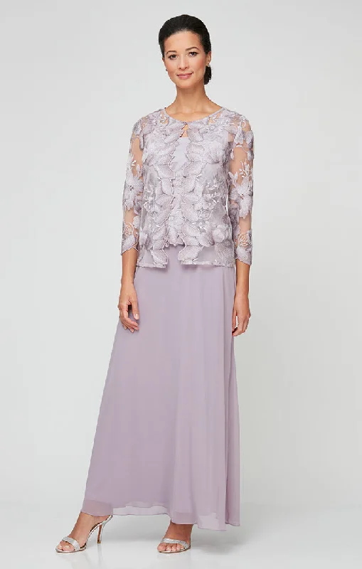 maxi dresses for plus sizeLong Embroidered Jacket Dress with Scallop Edge Detail & A-Line Skirt