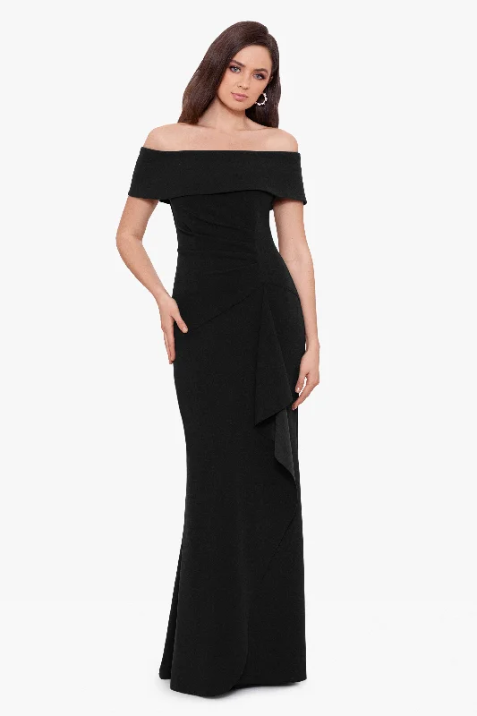 maxi dresses under $100"Lindsay" Long Scuba Crepe Off the Shoulder Dress