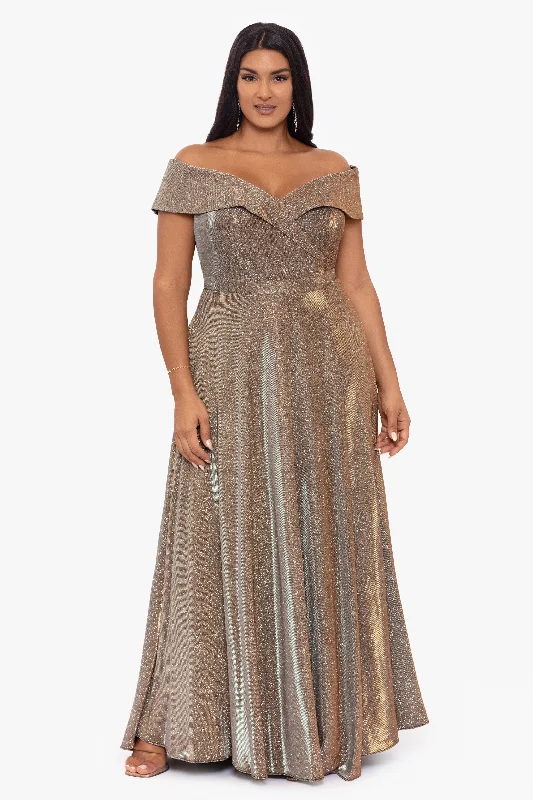 maxi dresses for teensPlus "Estelle" Off The Shoulder Long Glitter Dress