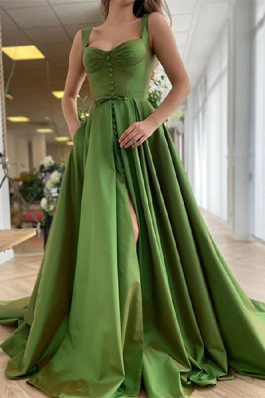 sweetheart neckline prom dressesStarps Sleeveless Prom Dress Buttons With Slit gh696