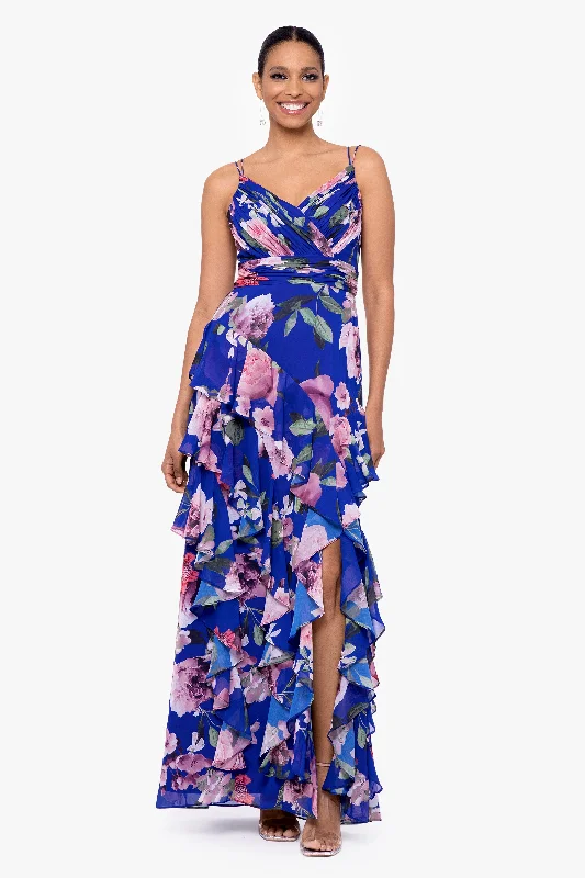 maxi dresses for special occasions"Madelyn" Long Floral Chiffon Tiered Ruffle Dress