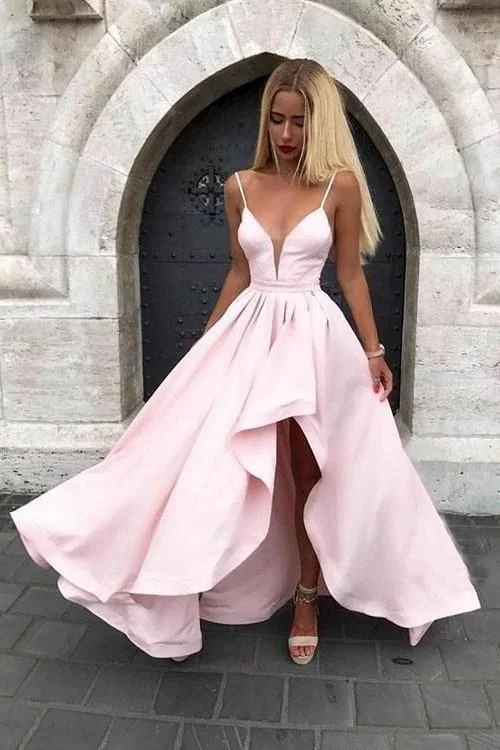 sweetheart neckline prom dressesSpaghetti Straps Pink Prom Gown with Irregular Skirt,Prom Dress gh843