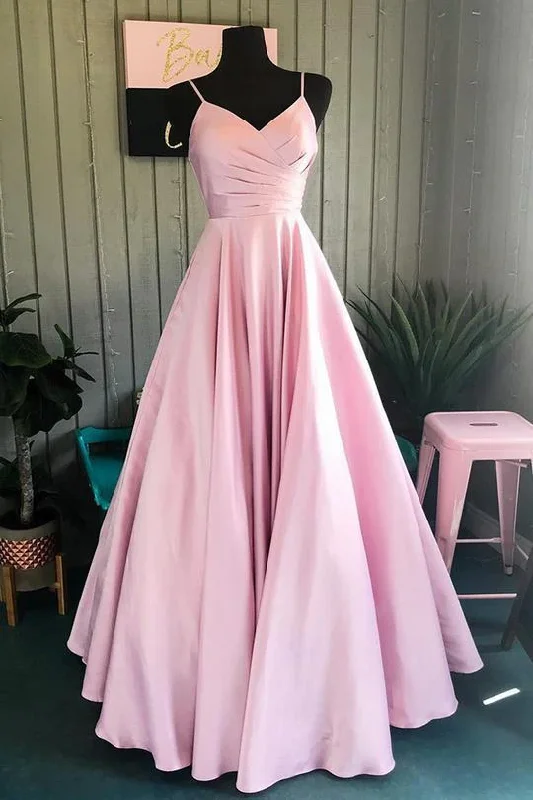 prom dresses for plus-size figuresElegant Pleated A-Line Pink Customized Floor-length Long Prom Dress gh1078