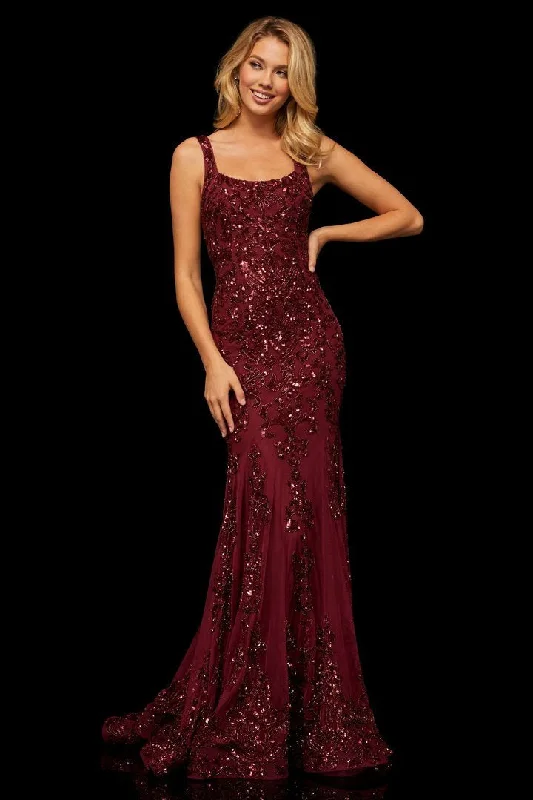 maxi dresses under $50Sherri Hill - 52925SC Sequin Appliqued Long Mermaid Dress