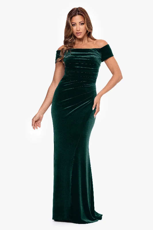 maxi dresses for casual strolls"Anita" Long Velvet Off the Shoulder Dress