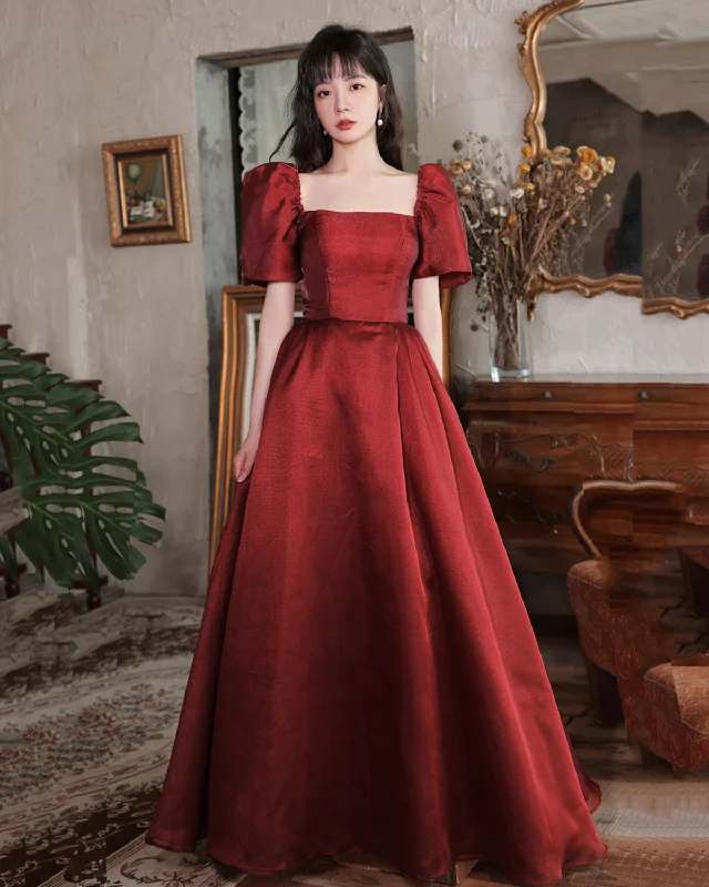 prom dresses with sequin detailingBurgundy satin long A line prom dress homecoming dress  8916