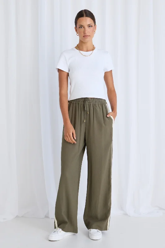 women's nursing pantsTownie Olive Stripe Side Tape Wide Leg Pants