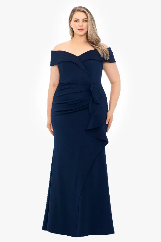 maxi dresses for weddingsPlus "Patti" Long Off the Shoulder Scuba Crepe Dress