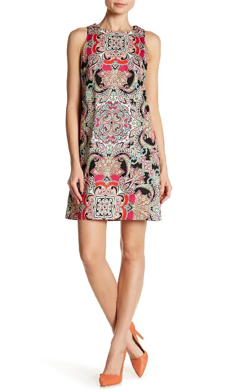 Sleeveless Dress GraduationLondon Times - Sleeveless Paisley Print Shift Dress T3260MSC