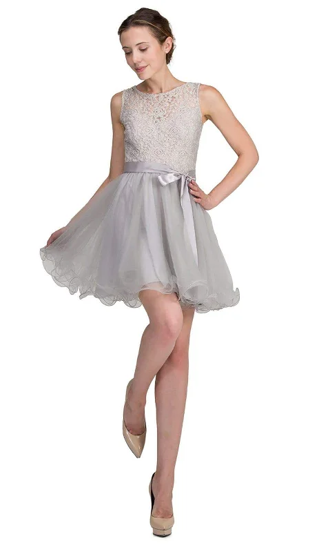 Sleeveless Dress In TulleDancing Queen - Sleeveless Lacy Illusion Short Cocktail Dress 8741