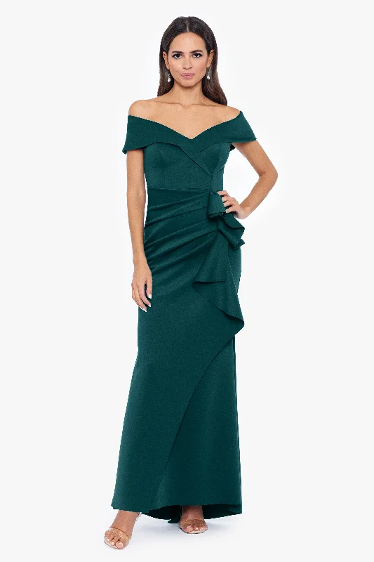 maxi dresses for yoga and meditationPetite "Patti" Long Off the Shoulder Scuba Crepe Dress