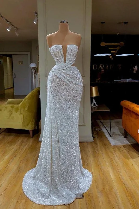 prom dresses for winterGorgeous White Sequins Strapless Prom Dress Online gh633